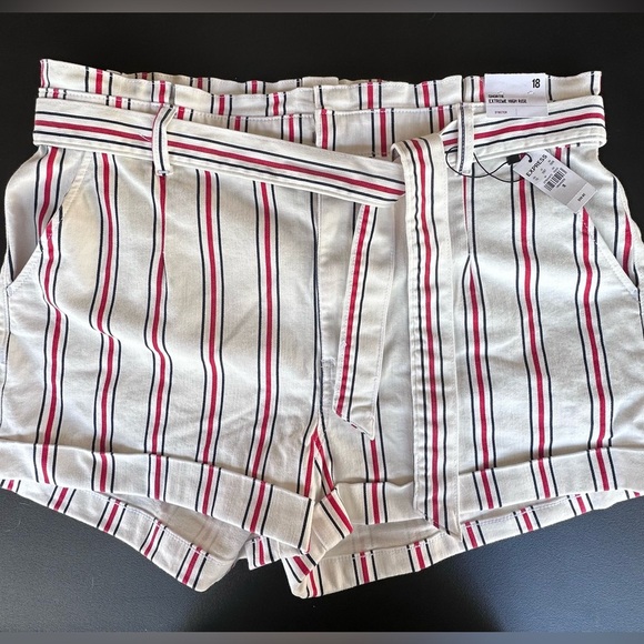 Express Womens Jean Shorts Shortie Extreme High Rise Stripe Size:18 - Picture 4 of 14